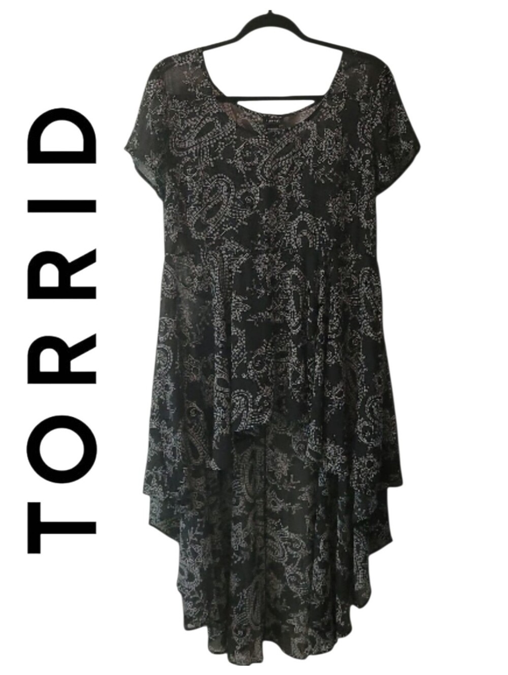 Torrid Paisley Black Sheer Chiffon Duster Length High Low Tunic